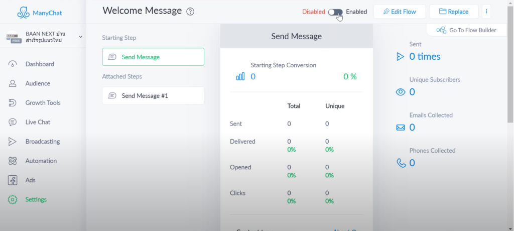 Enabled Manychat 