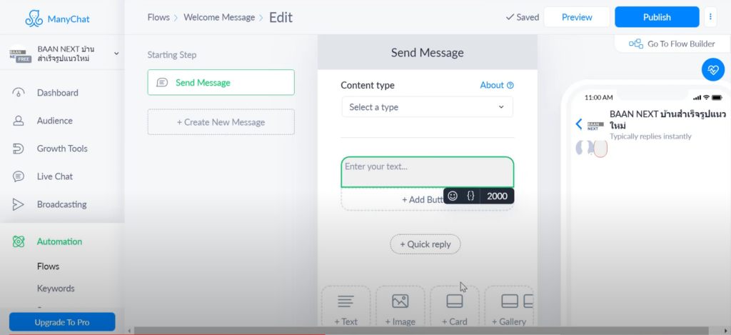 Send Message Manychat 