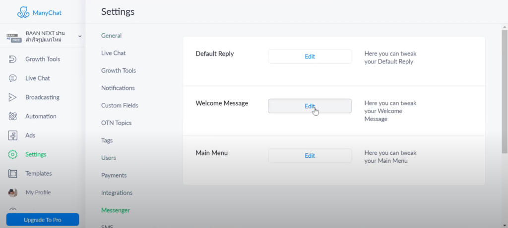 Setting Manychat 